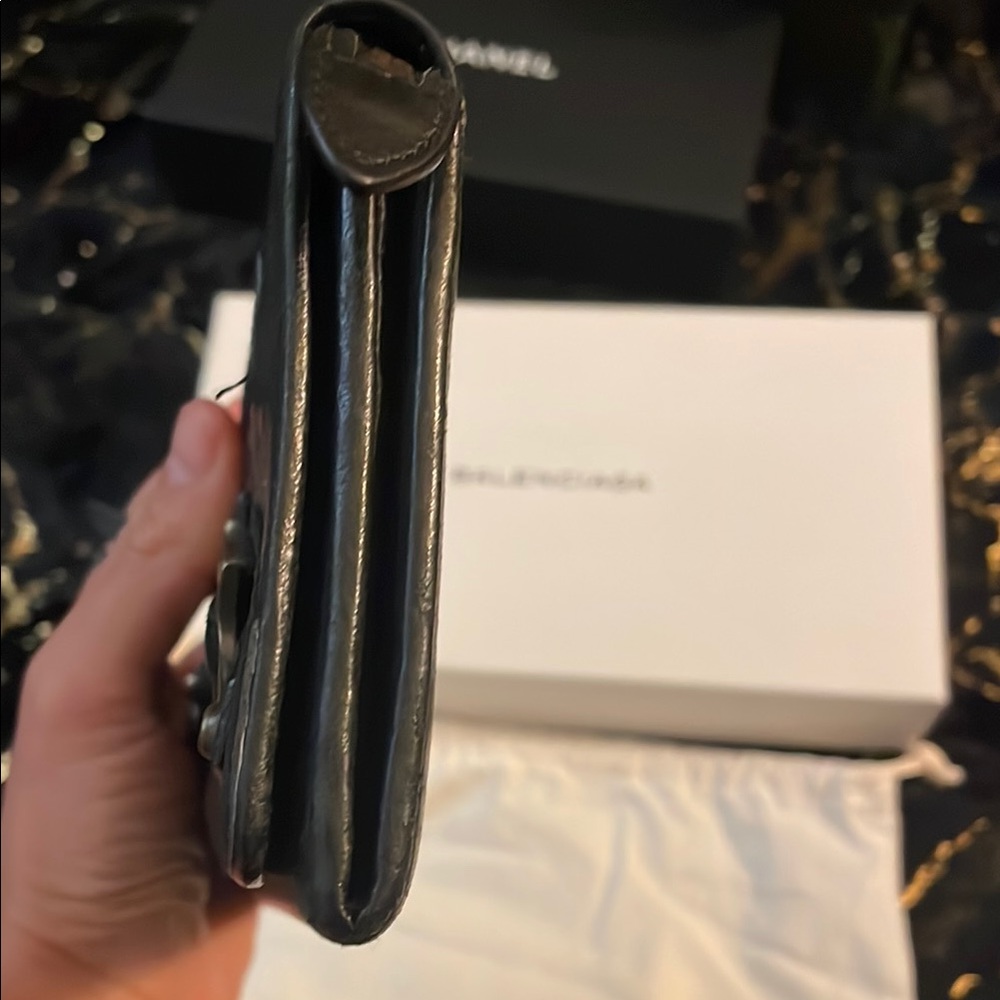 Balenciaga Black Leather Clutch with Gold Accents - Picture 4 of 11